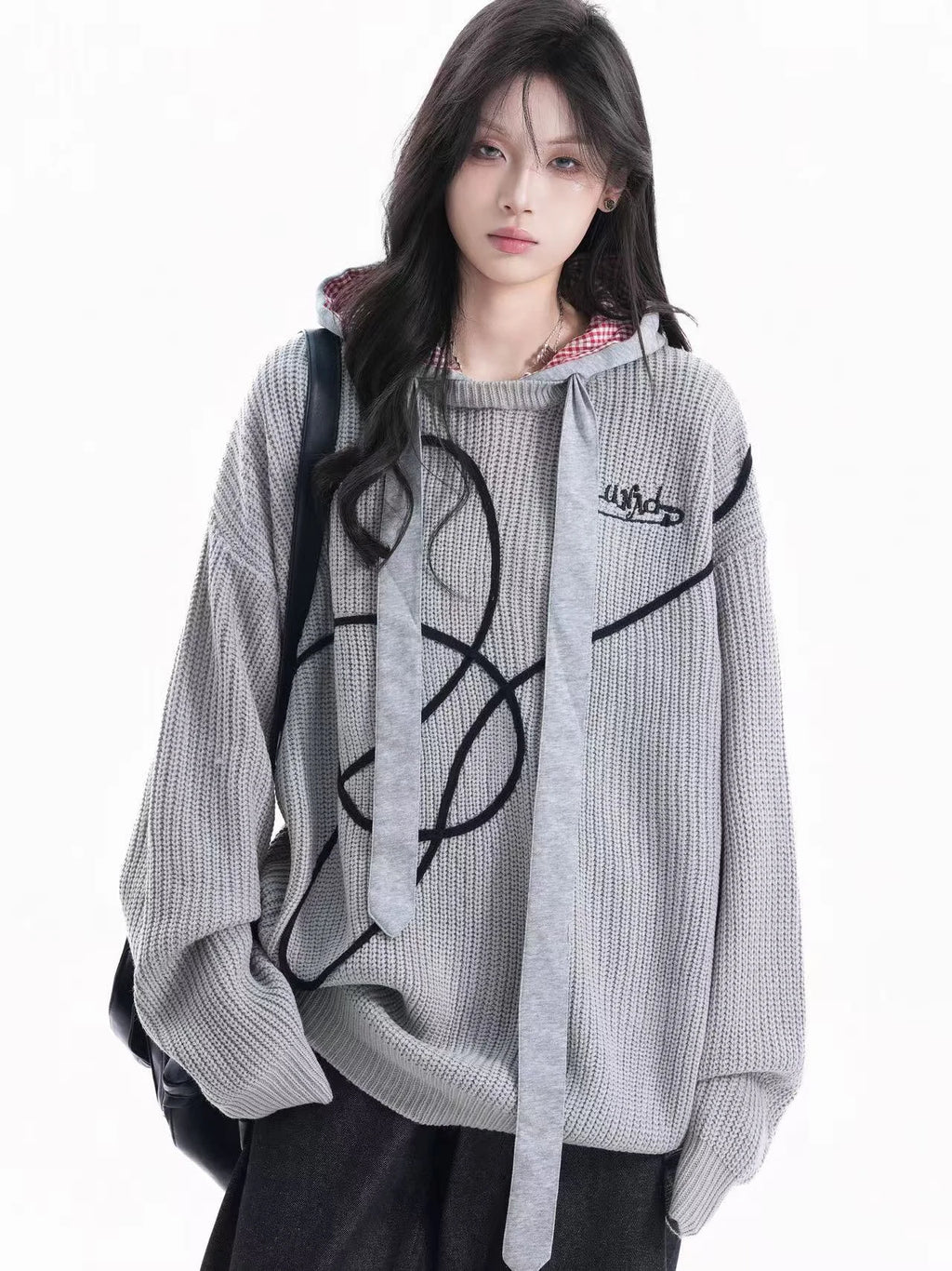 Vintage Contrast Stitch Hooded Knit   OL1955