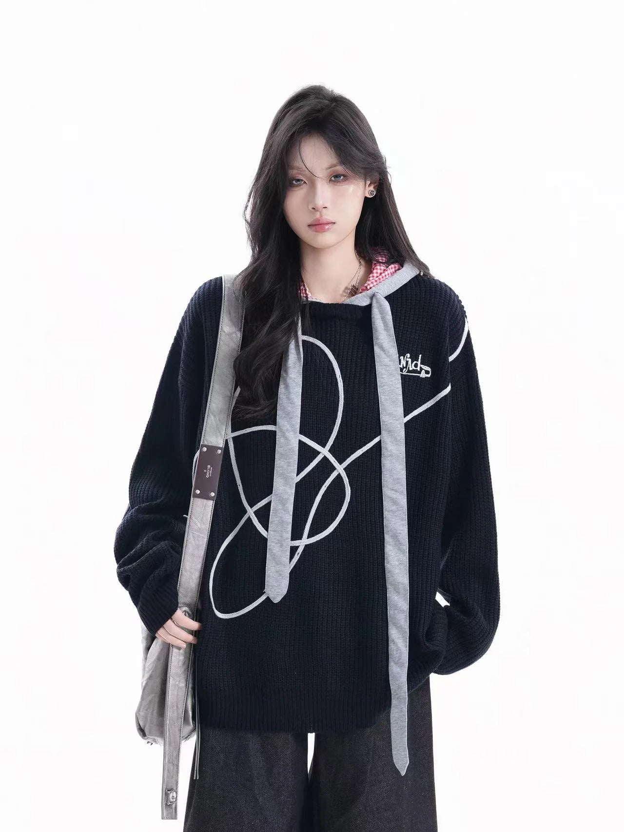 Vintage Contrast Stitch Hooded Knit   OL1955