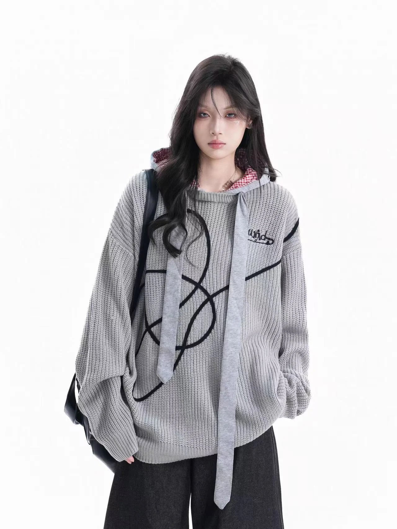 Vintage Contrast Stitch Hooded Knit   OL1955