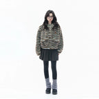 Fuzzy Striped Sherpa Hooded Jacket   OL1956