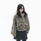 Fuzzy Striped Sherpa Hooded Jacket   OL1956