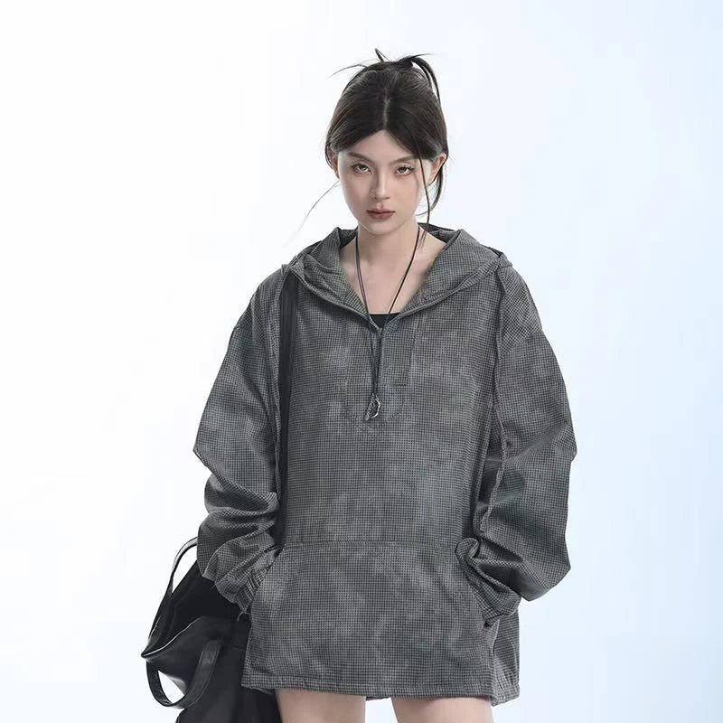 Dyed Plaid Oversize Hoodie  OL1960