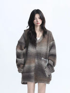 Zipped Melange Knit Cardigan  OL1961