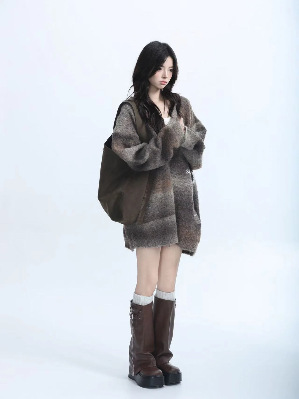 Zipped Melange Knit Cardigan  OL1961