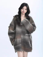 Zipped Melange Knit Cardigan  OL1961