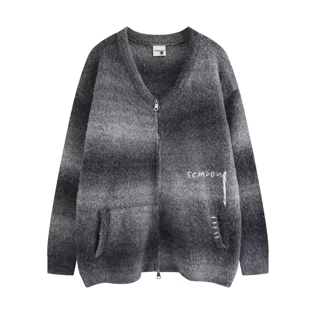 Zipped Melange Knit Cardigan  OL1961