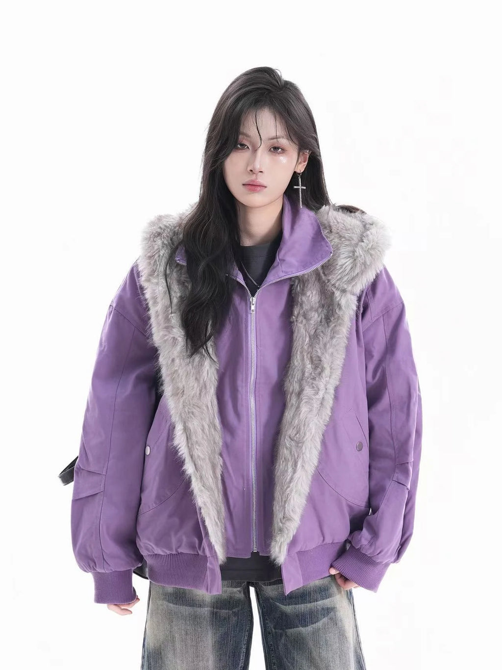 Faux Layered Fur Collar Jacket  OL1962