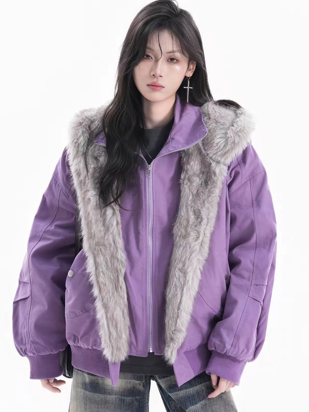 Faux Layered Fur Collar Jacket  OL1962