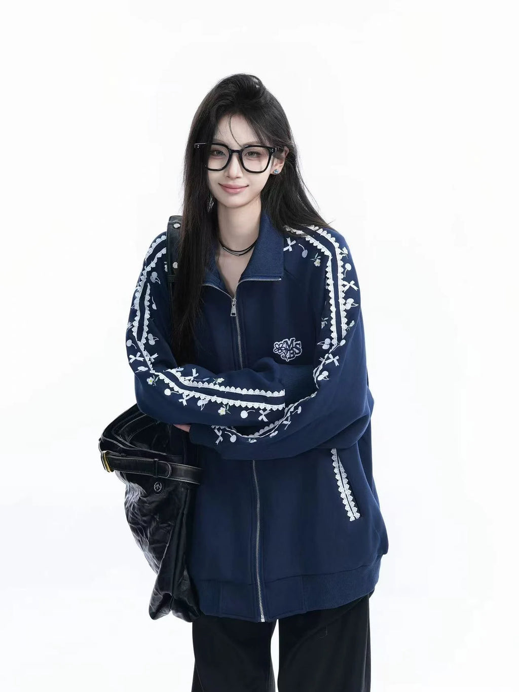 Cherry Bow Embroidered Zip Hoodie   OL1966