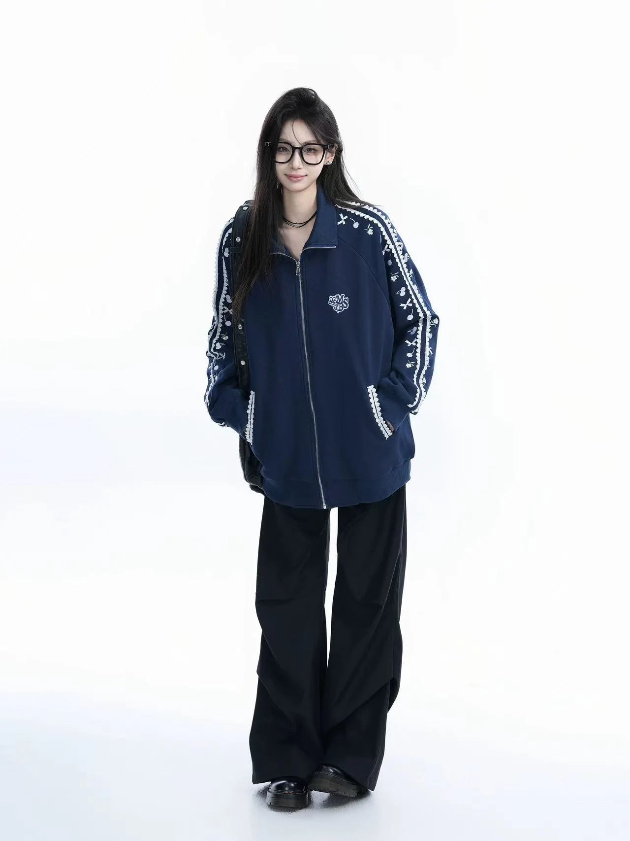 Cherry Bow Embroidered Zip Hoodie   OL1966