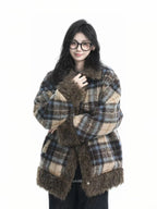 Plaid Sherpa Collar Padded Jacket   OL1967