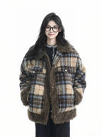 Plaid Sherpa Collar Padded Jacket   OL1967