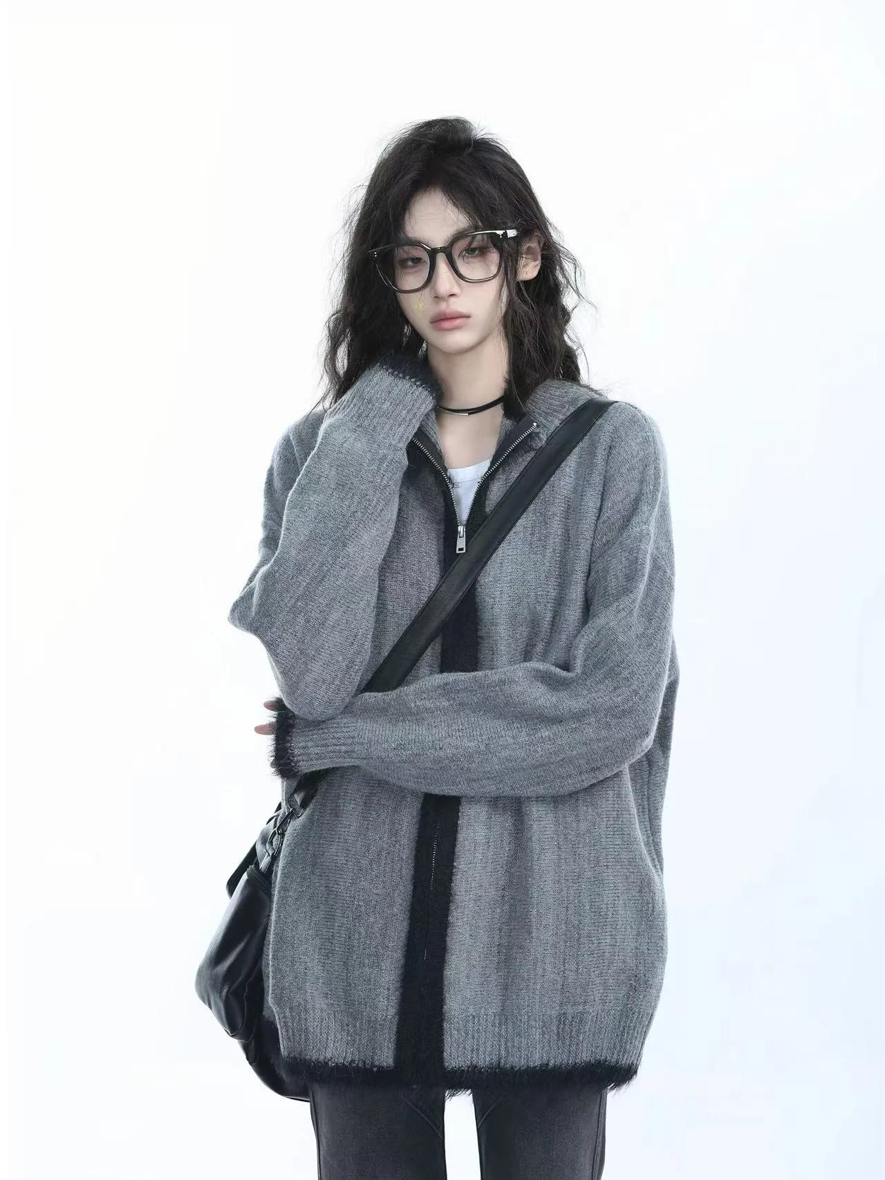 Zipped Knit Cardigan   OL1968