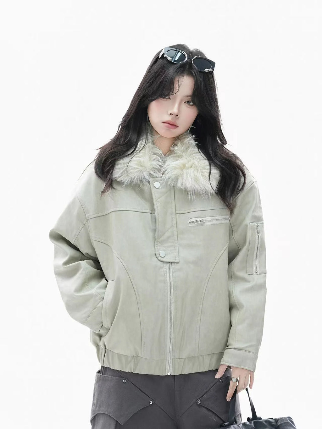 Vintage Shearling Collar Padded Jacket   OL1969