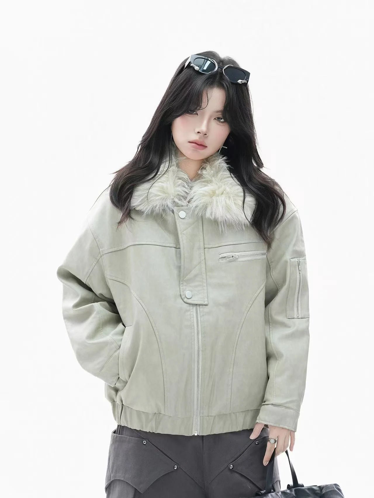 Vintage Shearling Collar Padded Jacket   OL1969