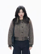 Cropped Fleece Collar Padded Jacket   OL1970