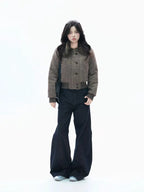 Cropped Fleece Collar Padded Jacket   OL1970