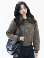 Cropped Fleece Collar Padded Jacket   OL1970