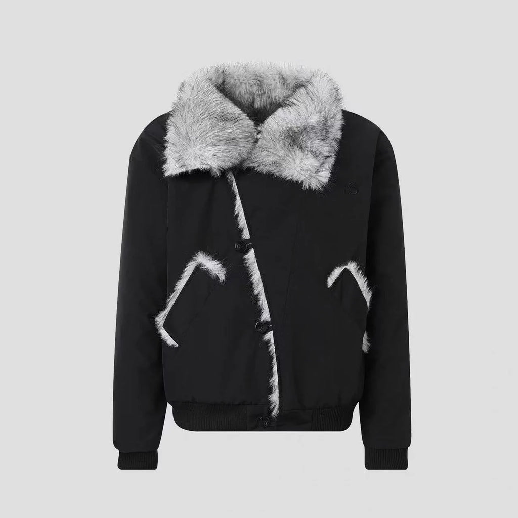 Oversized Shearling Lapel Padded Coat   OL1972