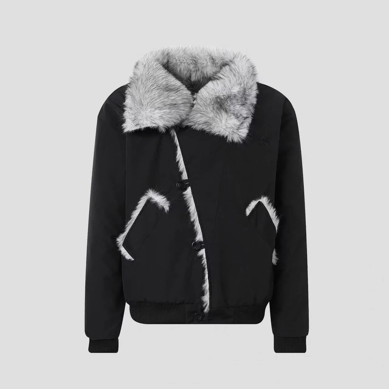 Oversized Shearling Lapel Padded Coat   OL1972