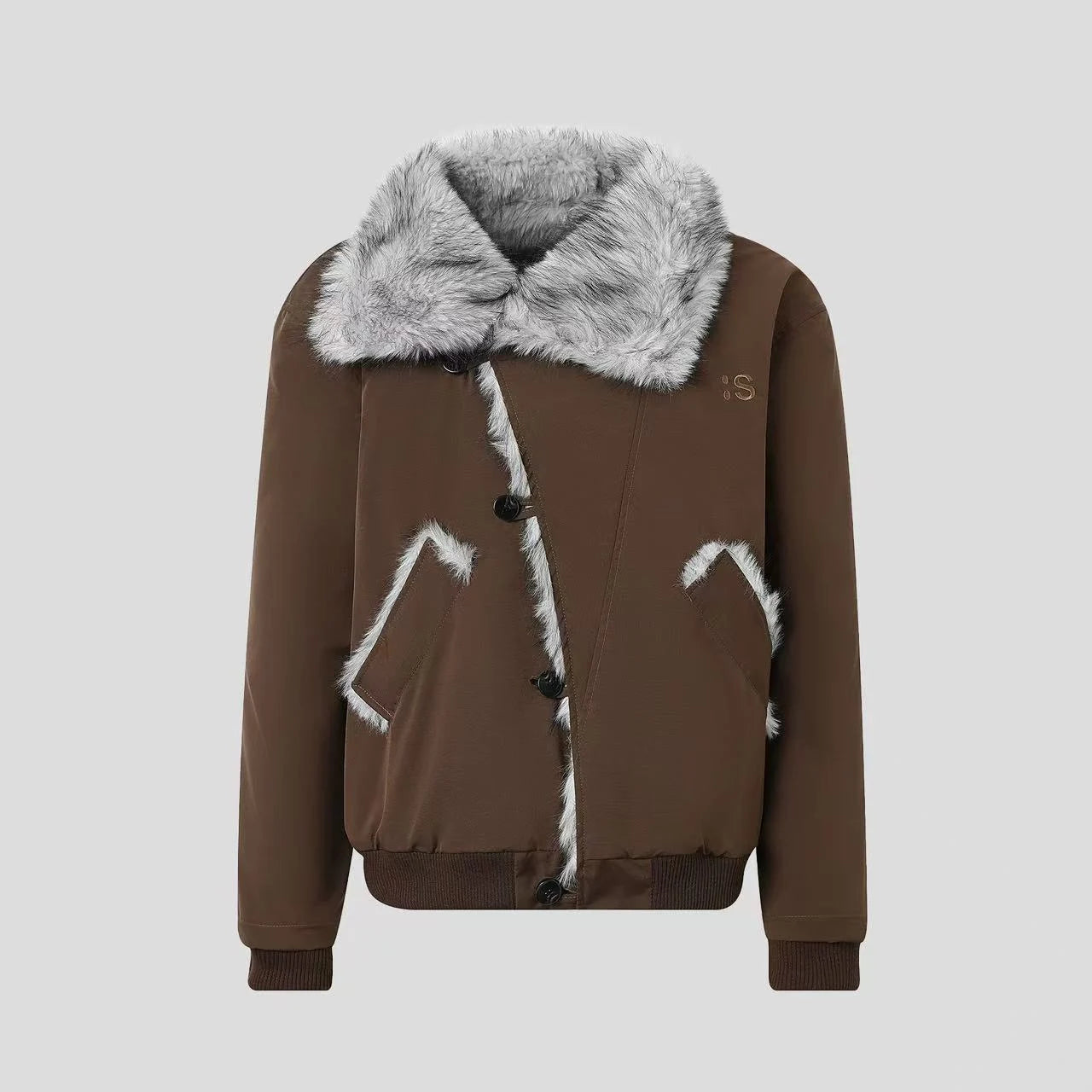 Oversized Shearling Lapel Padded Coat   OL1972