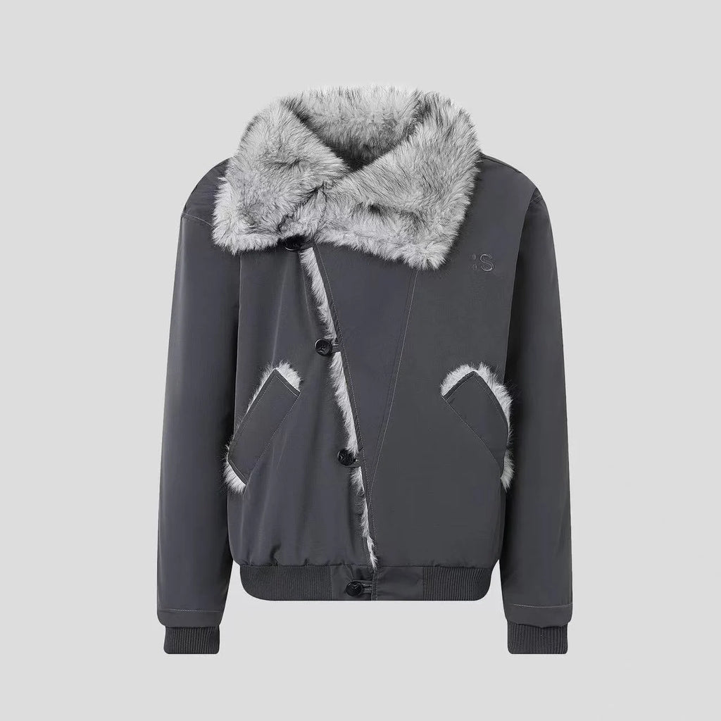 Oversized Shearling Lapel Padded Coat   OL1972