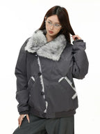 Oversized Shearling Lapel Padded Coat   OL1972