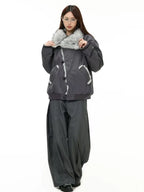 Oversized Shearling Lapel Padded Coat   OL1972