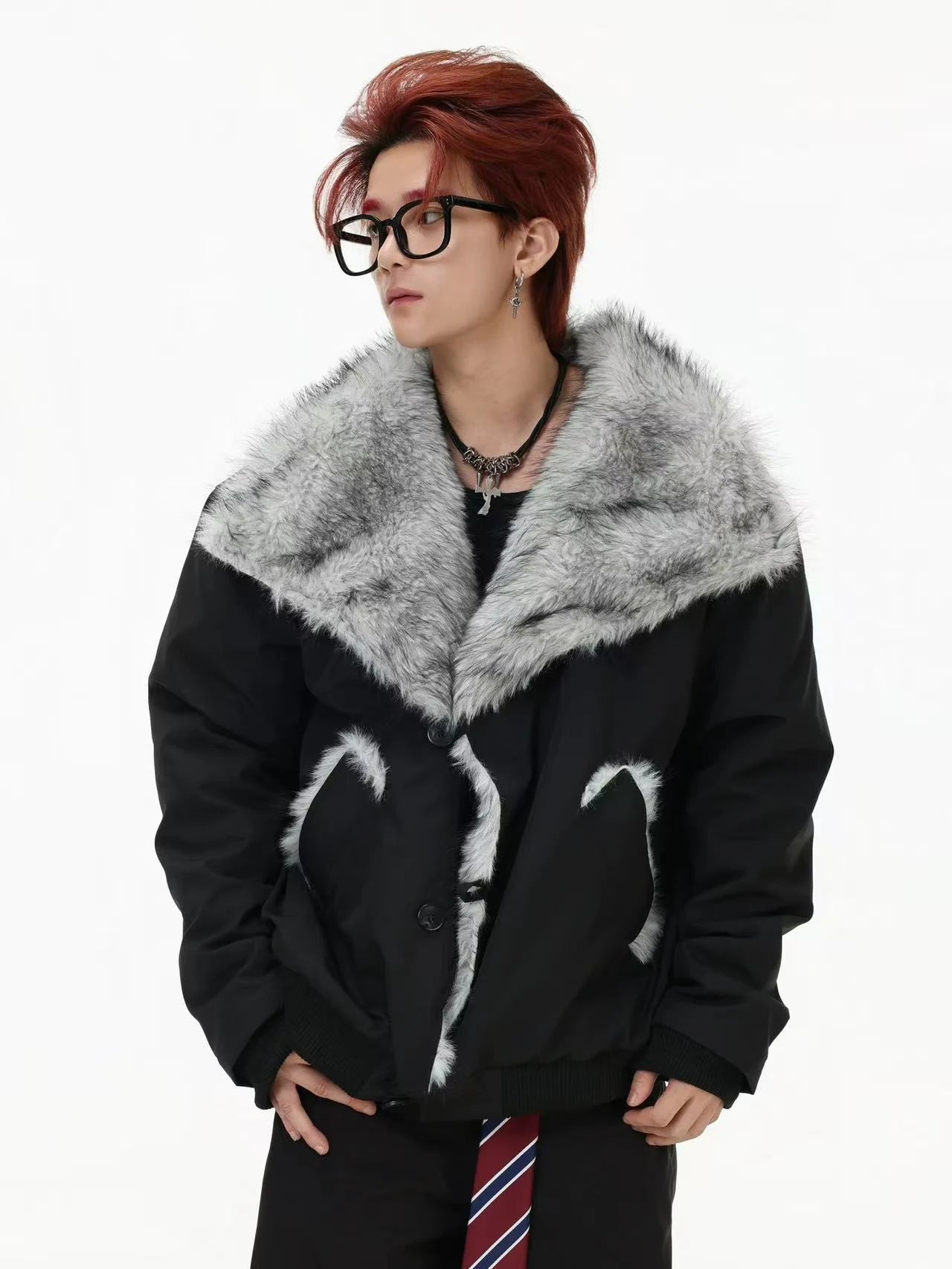 Oversized Shearling Lapel Padded Coat   OL1972