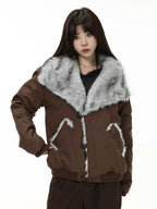 Oversized Shearling Lapel Padded Coat   OL1972