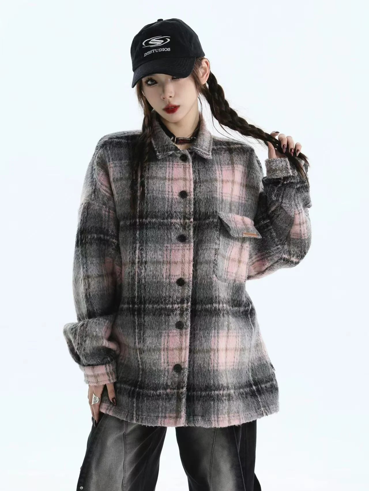 Chic Tweed Plaid Overshirt Jacket   OL1979