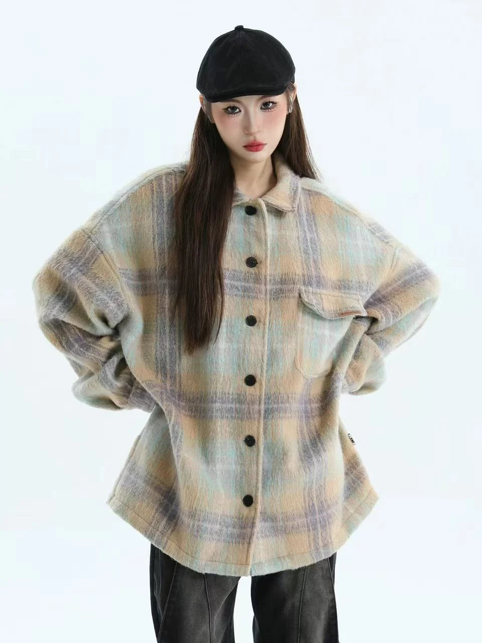 Chic Tweed Plaid Overshirt Jacket   OL1979