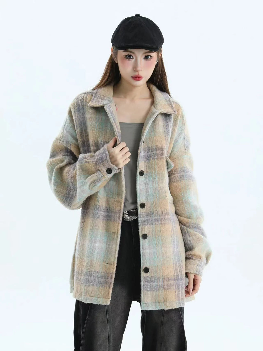 Chic Tweed Plaid Overshirt Jacket   OL1979