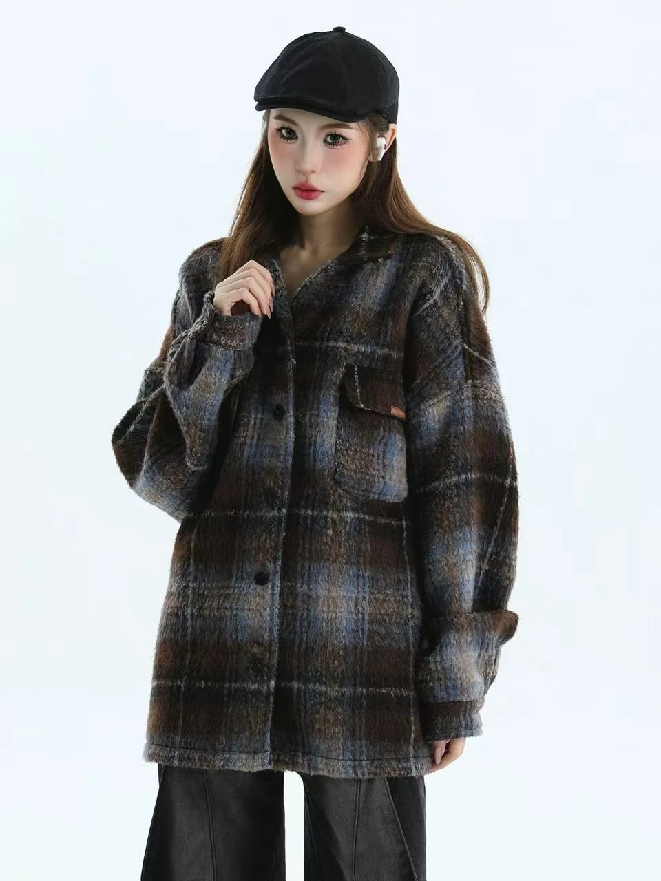 Chic Tweed Plaid Overshirt Jacket   OL1979