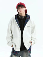 Layered Plaid Hoodie Cardigan   OL1980
