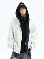 Layered Plaid Hoodie Cardigan   OL1980