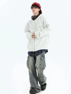 Layered Plaid Hoodie Cardigan   OL1980