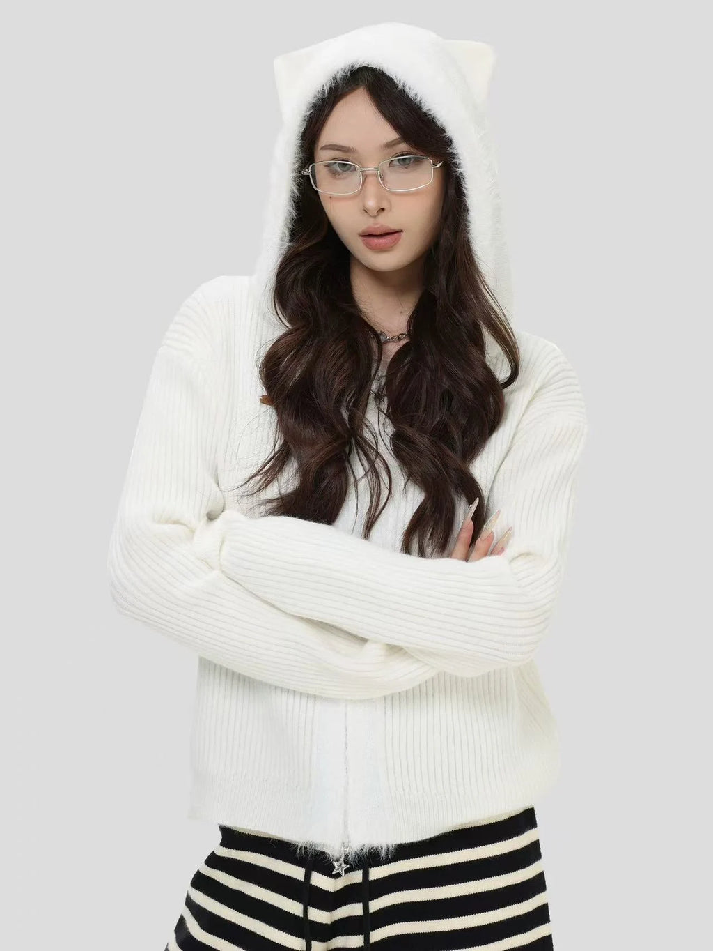 Layered Plaid Hoodie Cardigan   OL1980