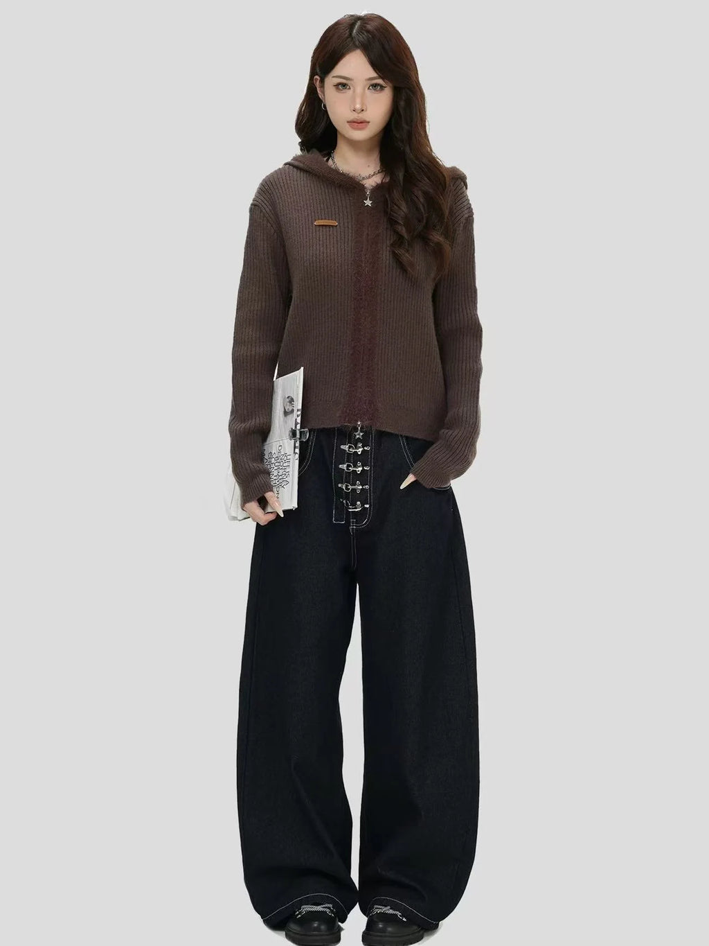 Bear-Ear Knit Hooded Cardigan   OL1981