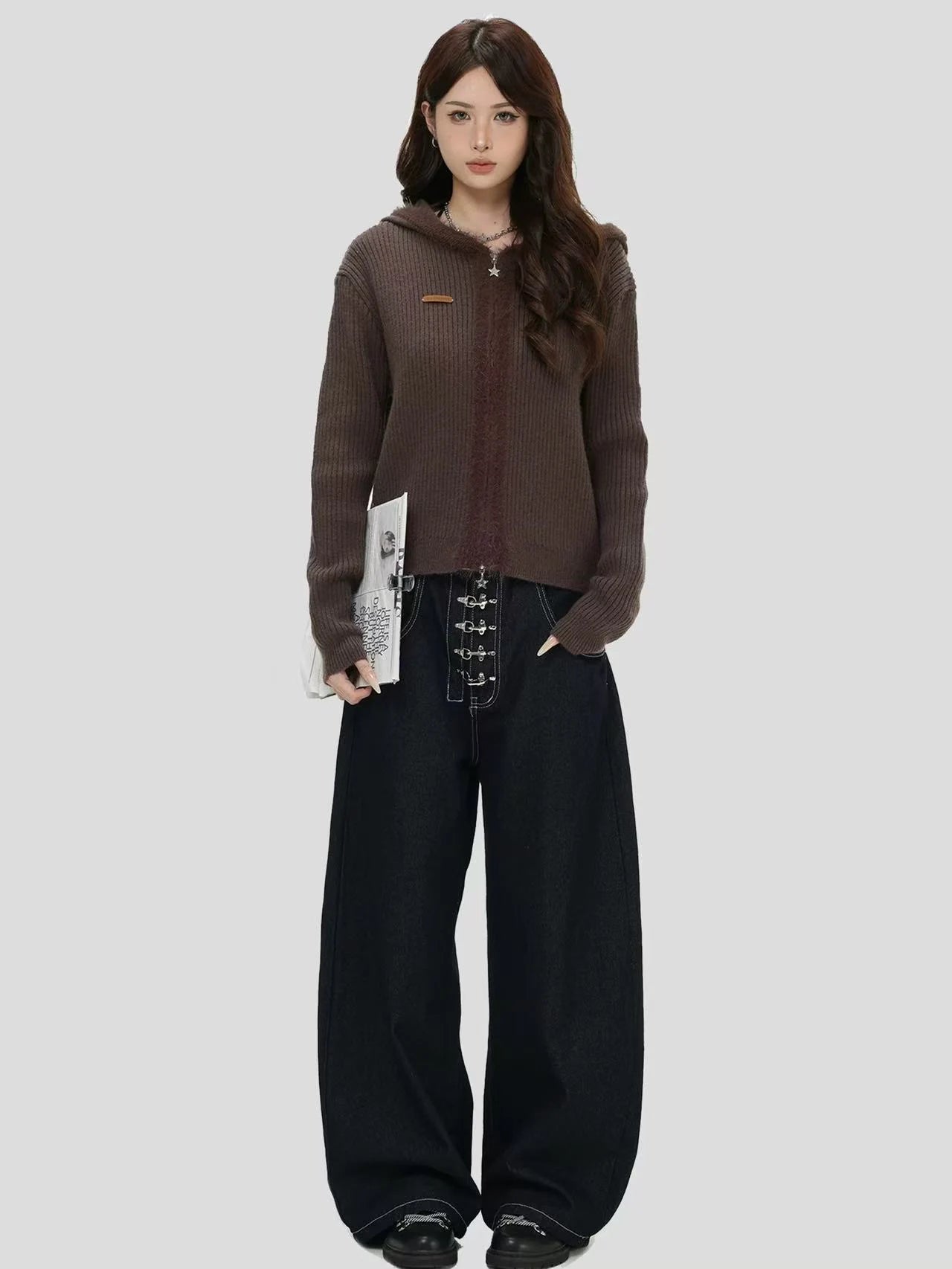 Bear-Ear Knit Hooded Cardigan   OL1981