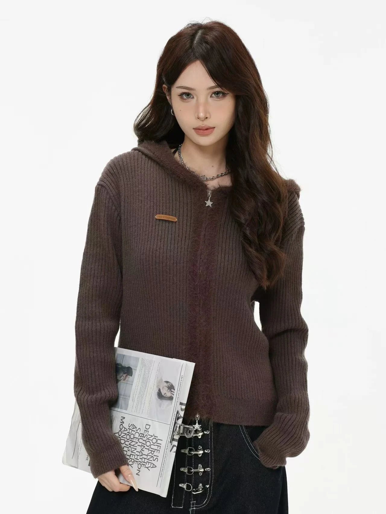 Bear-Ear Knit Hooded Cardigan   OL1981