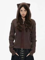 Bear-Ear Knit Hooded Cardigan   OL1981