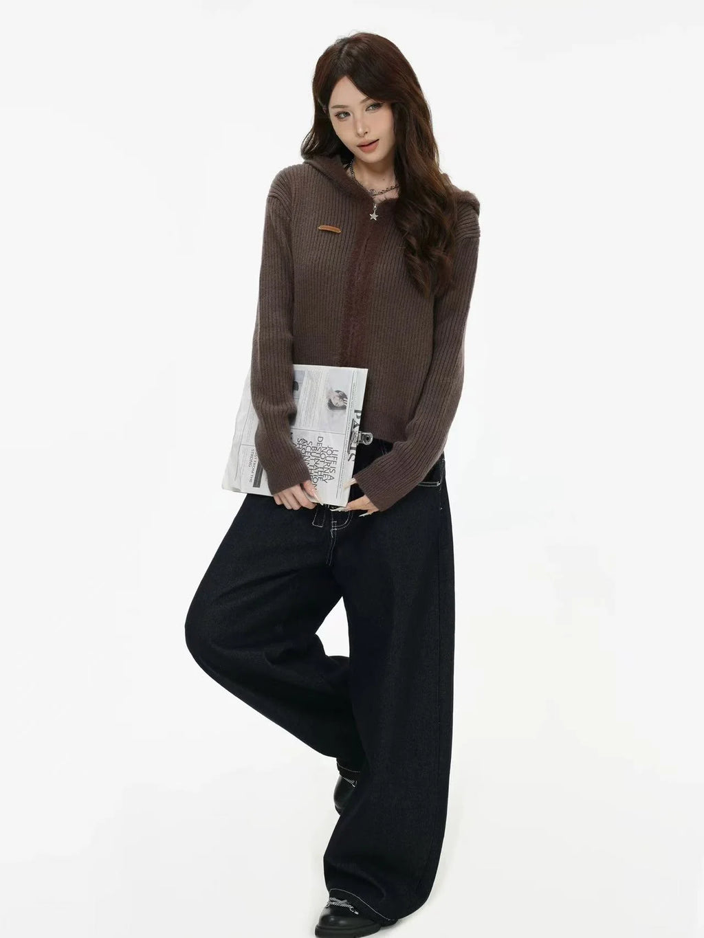 Bear-Ear Knit Hooded Cardigan   OL1981