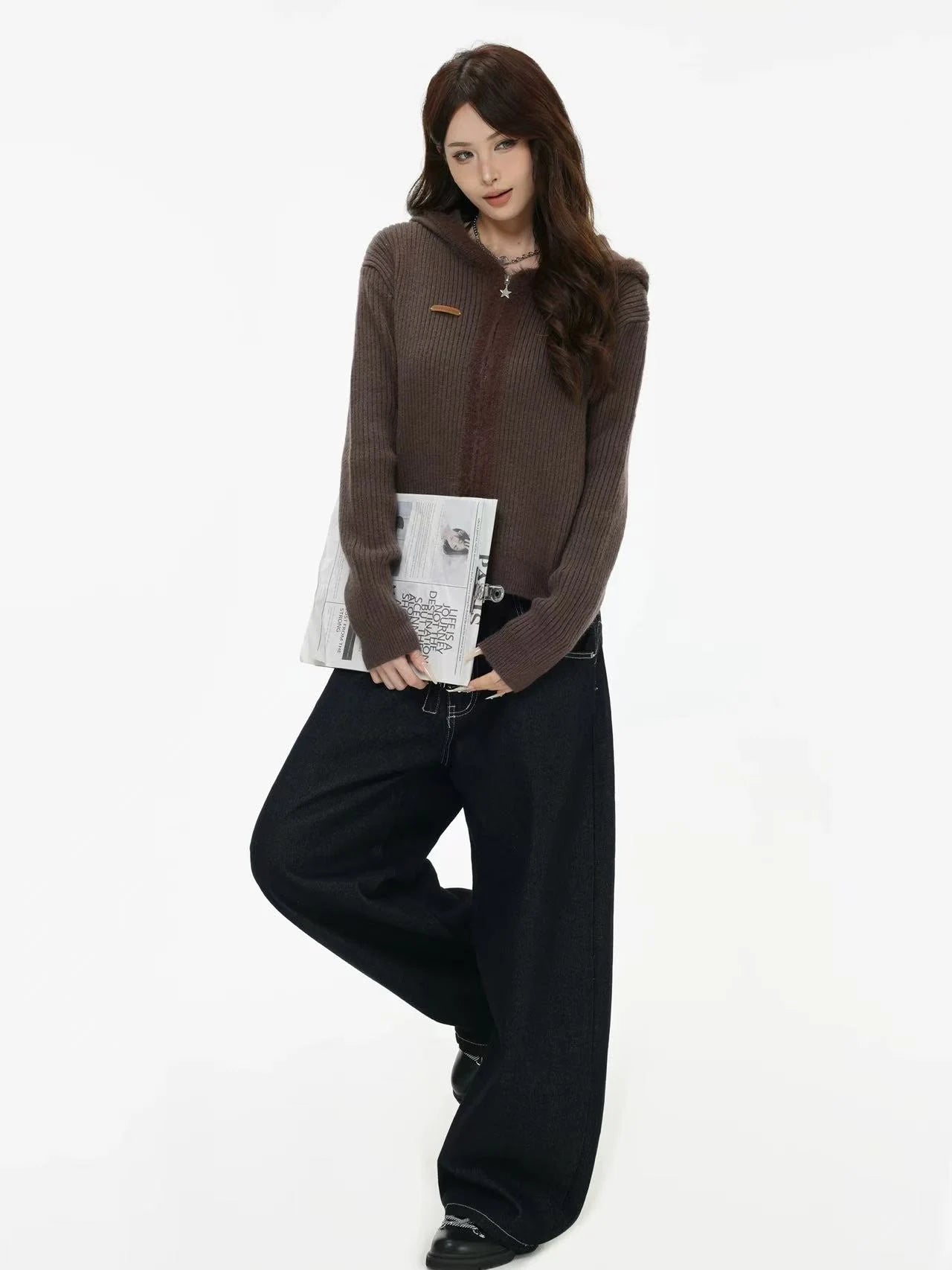 Bear-Ear Knit Hooded Cardigan   OL1981