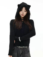 Bear-Ear Knit Hooded Cardigan   OL1981