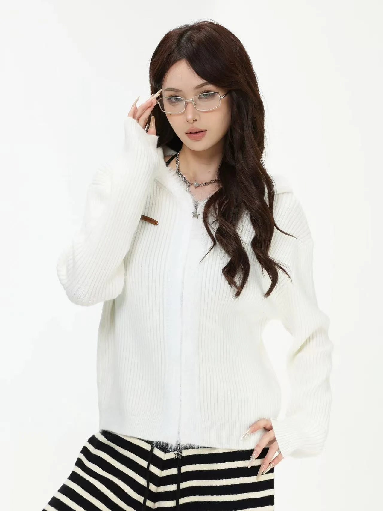 Bear-Ear Knit Hooded Cardigan   OL1981