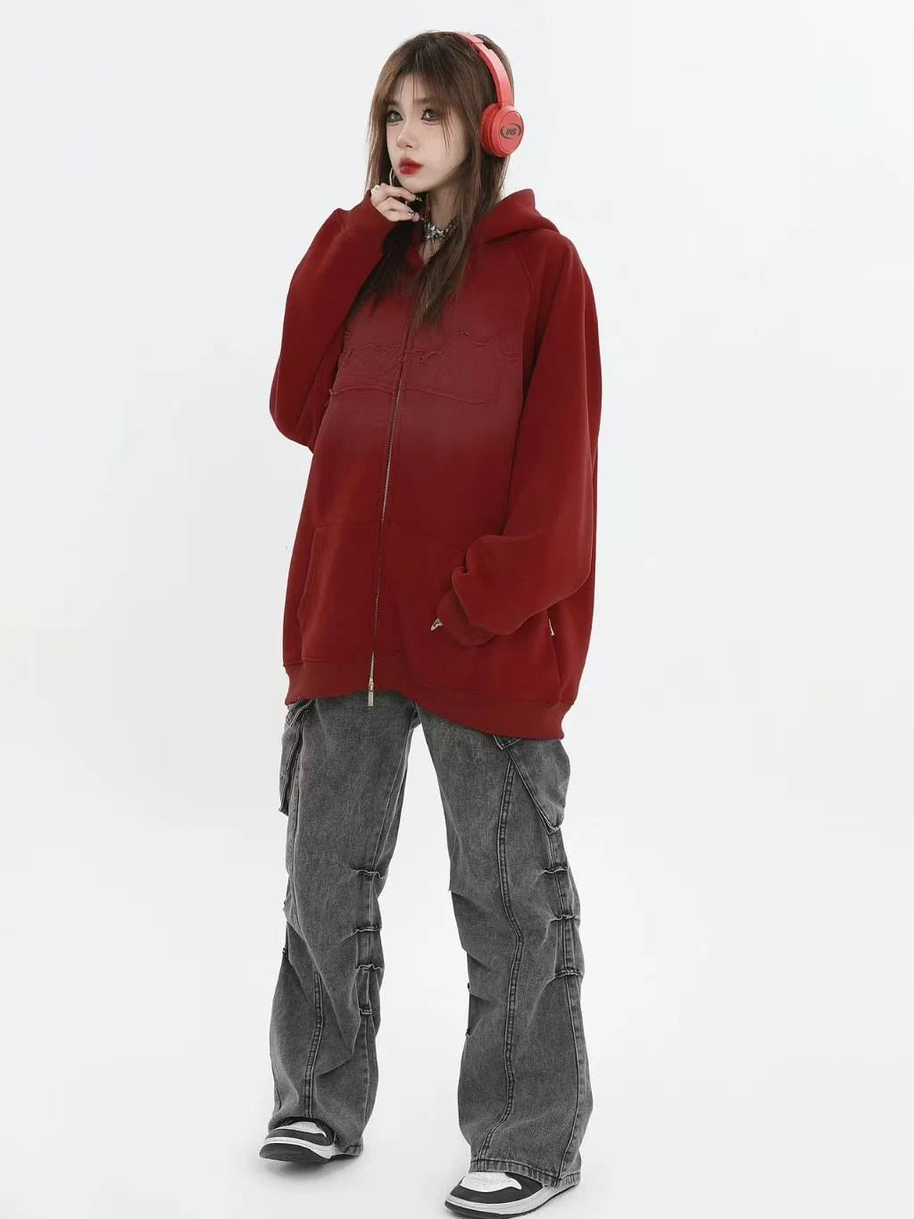 Logo Patch Hooded Zip Sweat Jacket   OL1982