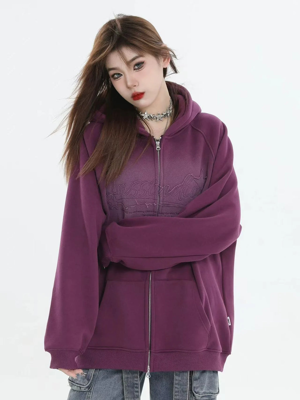 Logo Patch Hooded Zip Sweat Jacket   OL1982