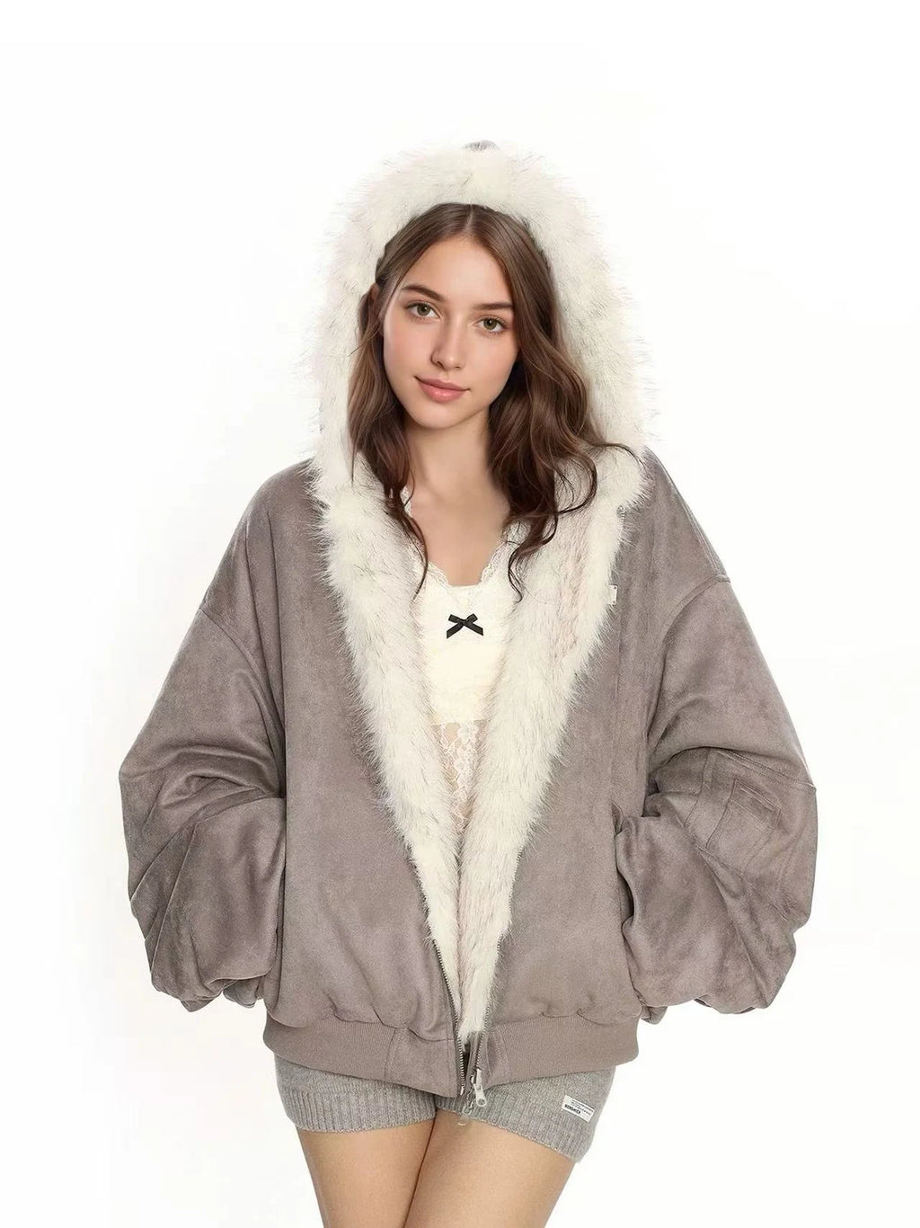 Reversible Faux Suede Sherpa Jacket   OL1977