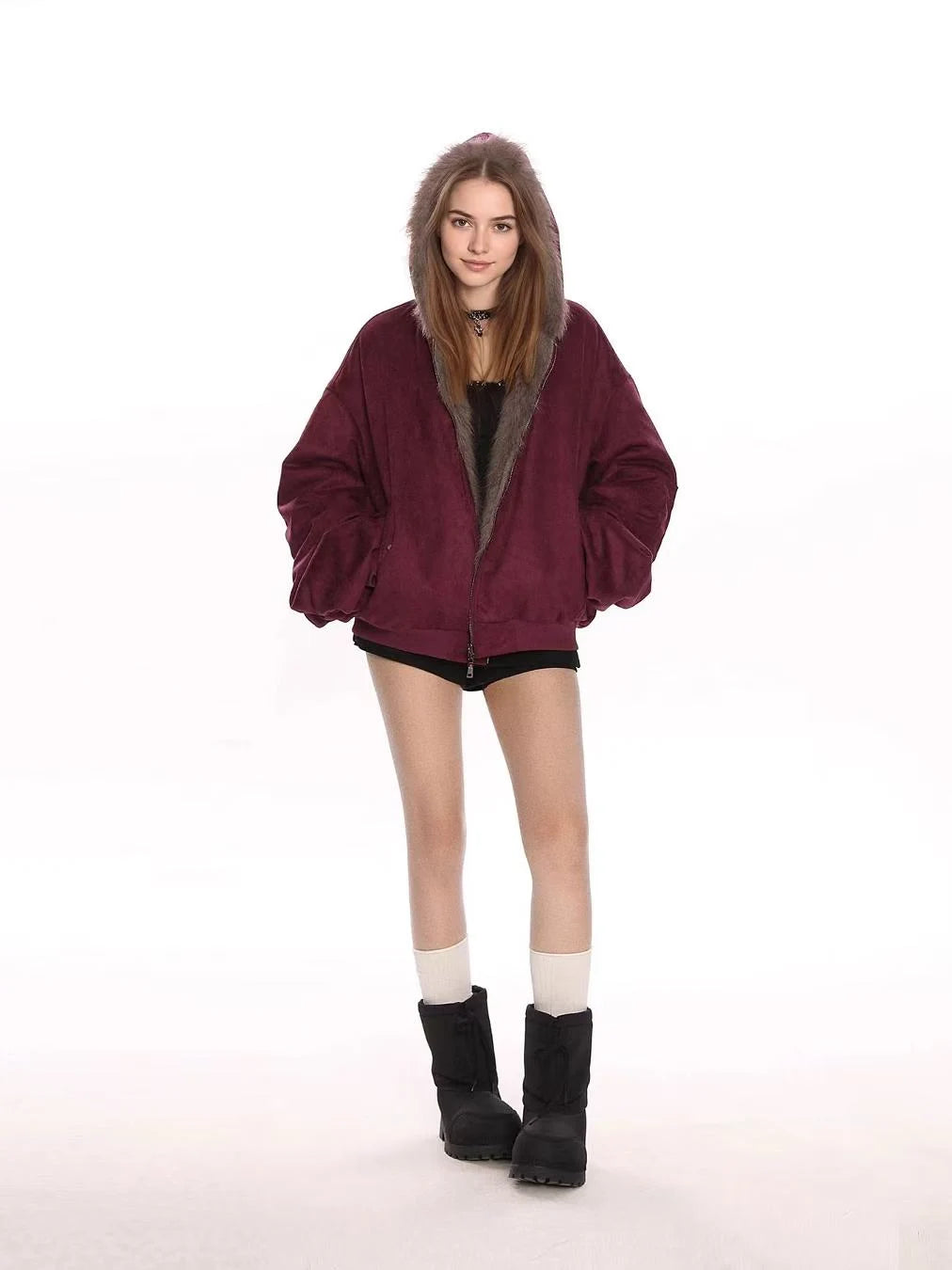 Reversible Faux Suede Sherpa Jacket   OL1977